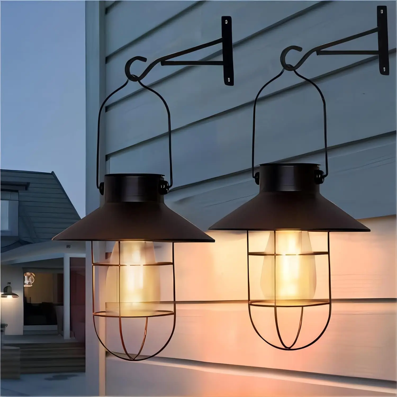 

2 Pack Waterproof Outdoor Solar Lights, Metal Solar Pendant Lights,Warm White Edison Bulbs for Wall, Yard, Garden, Patio, Garage
