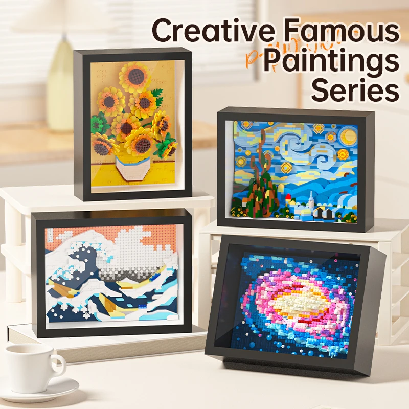 

Creative masterpiece series picture assembly photo frame art decoration puzzle building block toy home decoration collection gif