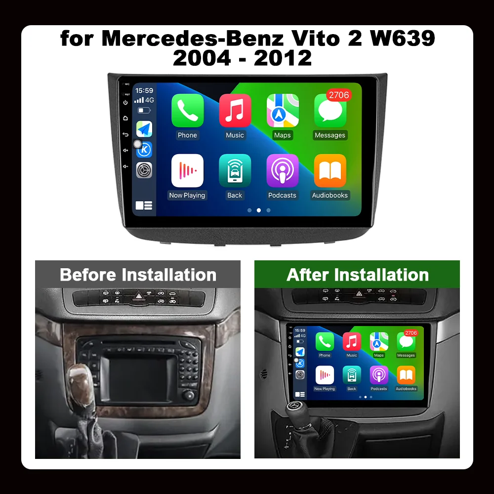 10 '' Car Radio Player for Mercedes-Benz Vito 2 W639 2004 - 2012 Wireless BT Intelligent System GPS Navigation WiFi Head Unit