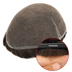 Topunique Full Swiss Lace 90% Light to Medium Light Men Toupee Capillary Prothesis Hair Replacement System Hair Piece For Men