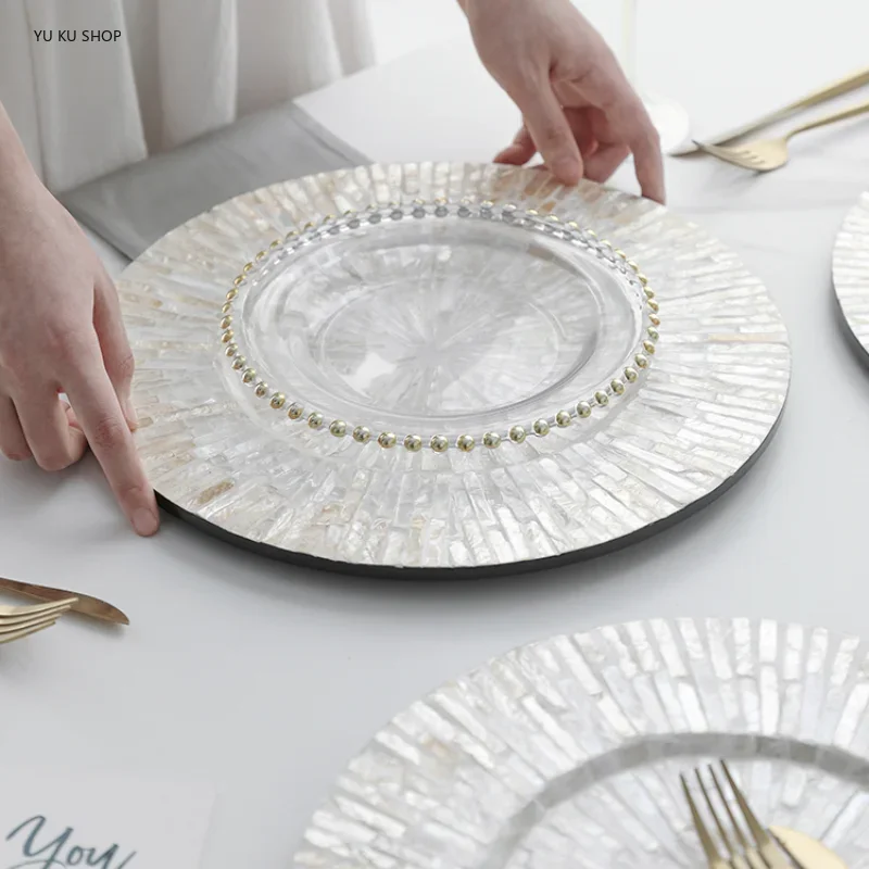 Luxury Dinner Plate Set Insulated Shell Placemat Tray Glass Salad Steak Food Round Plate Table Mat Dinnerware Kitchen Tableware