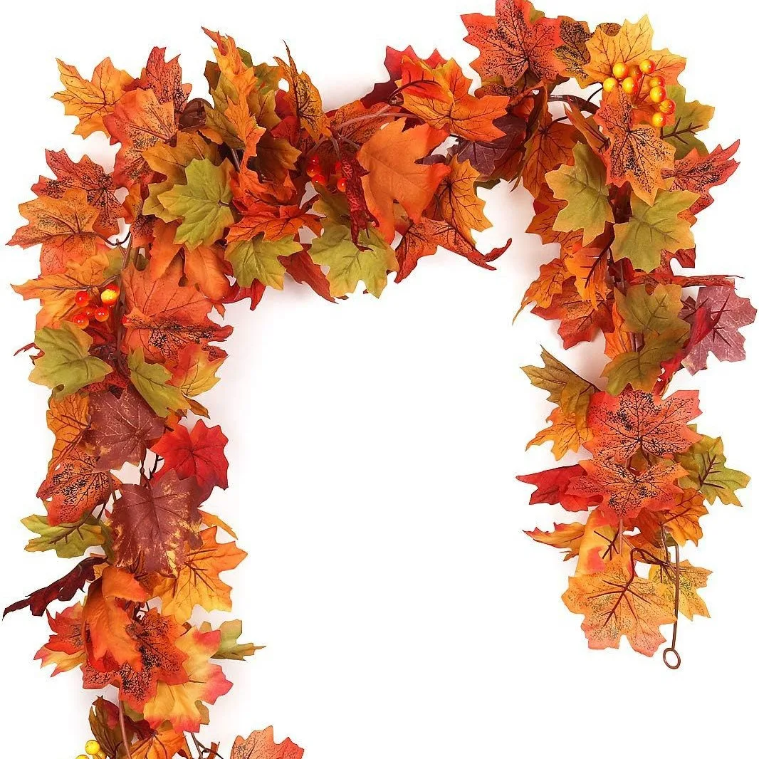 

7ft Artificial Maple Vine Fall Decor Thanksgiving Hanging Plastic Leaves Garland