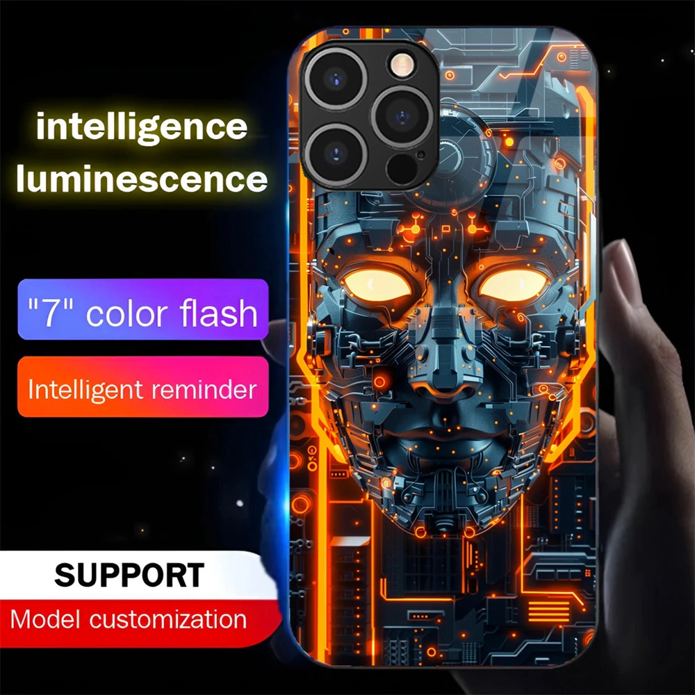 Chip Circuit Mask Design Sound Music Control Led Light Phone Case Glowing Cover For iPhone Air 17 16 15 14 13 12 11 Pro Max Plus