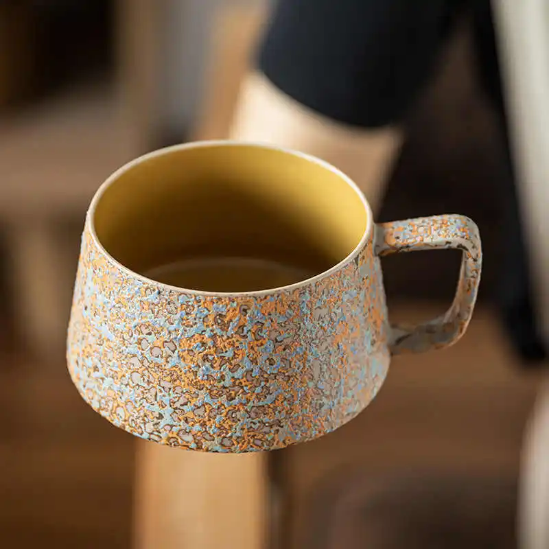 310ml Vintage Ceramic Coffee Mug Creative Kiln Transformation Afternoon Tea Cup Splicing Color Large Capacity Drinking Mugs