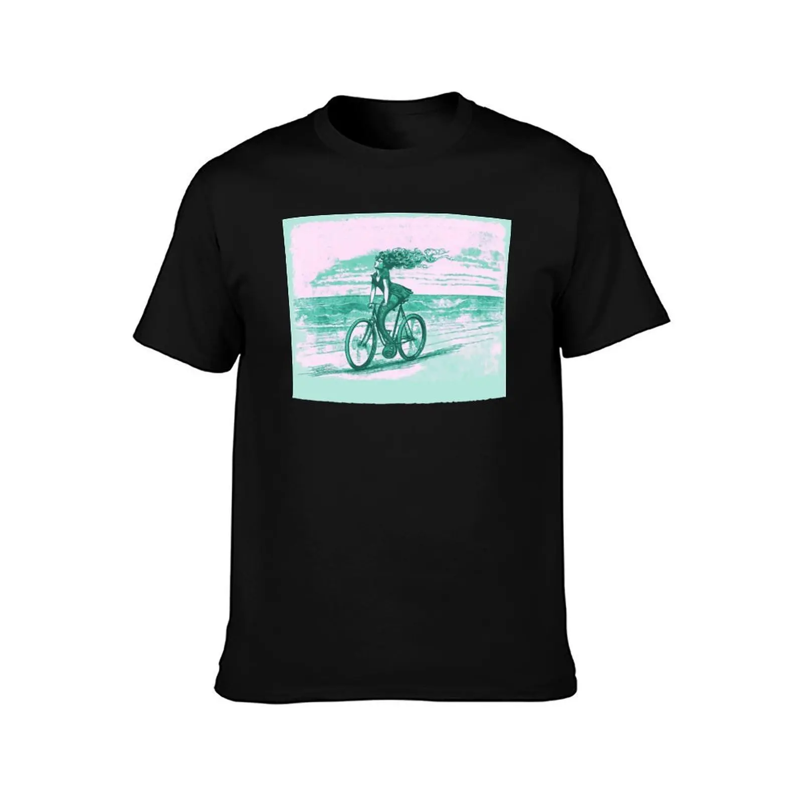 Mermaid Cyclist In Mint And Pink T-Shirt Summer Casual Cotton Tee Oversized Streetwear Tops Vintage Graphic Print