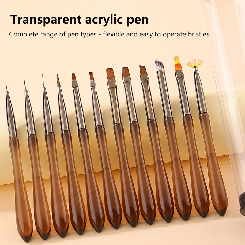 1Pcs Coffee Color Acrylic Nail Construction Painting Brush Nail Design Art Line Pen Detail Brush Extension Drawing Carving Pen