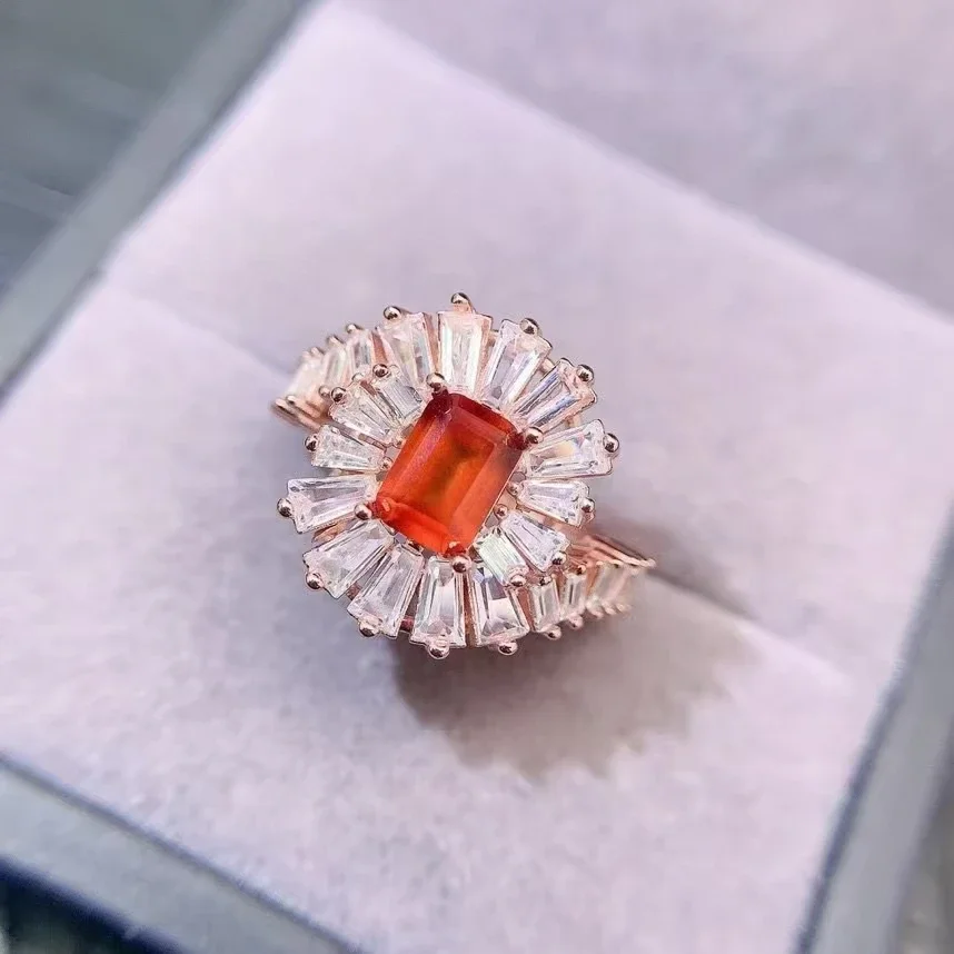 Natuurlijke Fanta Granaat Zilveren Ring 5mm * 7mm voor Dagelijks Dragen Eenvoudige Granaat Ring 925 Zilveren Granaat sieraden Cadeau voor Vrouw