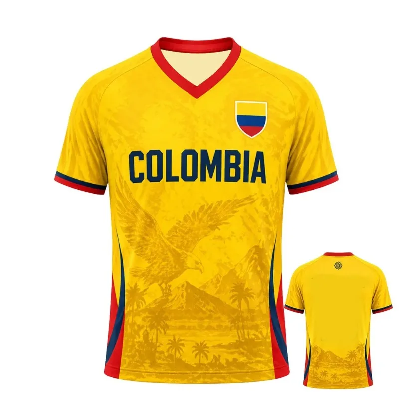 3D Vintage Eagle Landscape Print Soccer Jersey Trendy Color Stripe Jersey Short Sleeve Sport Tee for Football Match Supporters