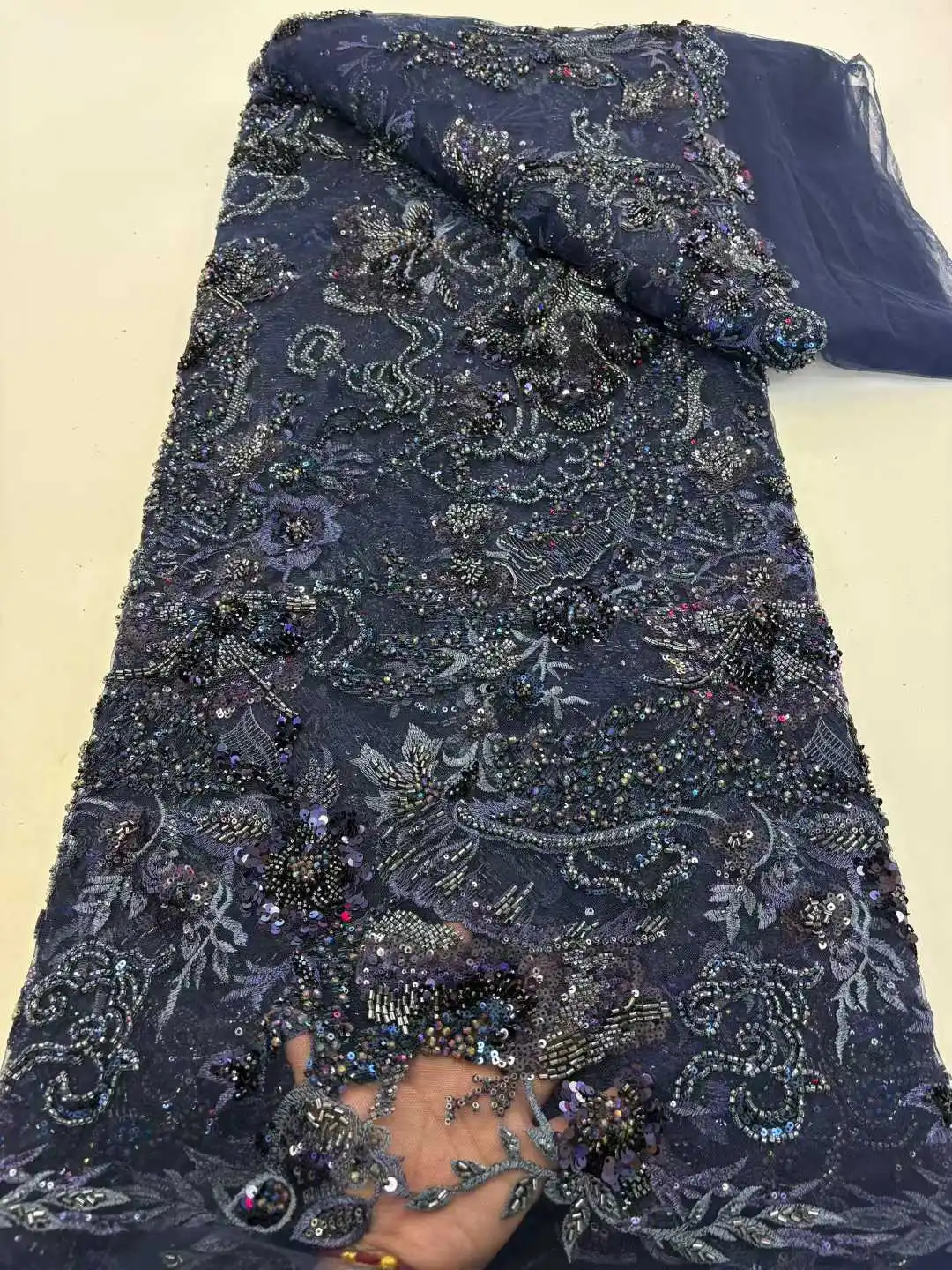 

5 ярдов африканские французские бусины, тюль, кружево, высококачественная нигерийская роскошная сетка с вышивкой блестками, кружевная ткань для вечерних платьев