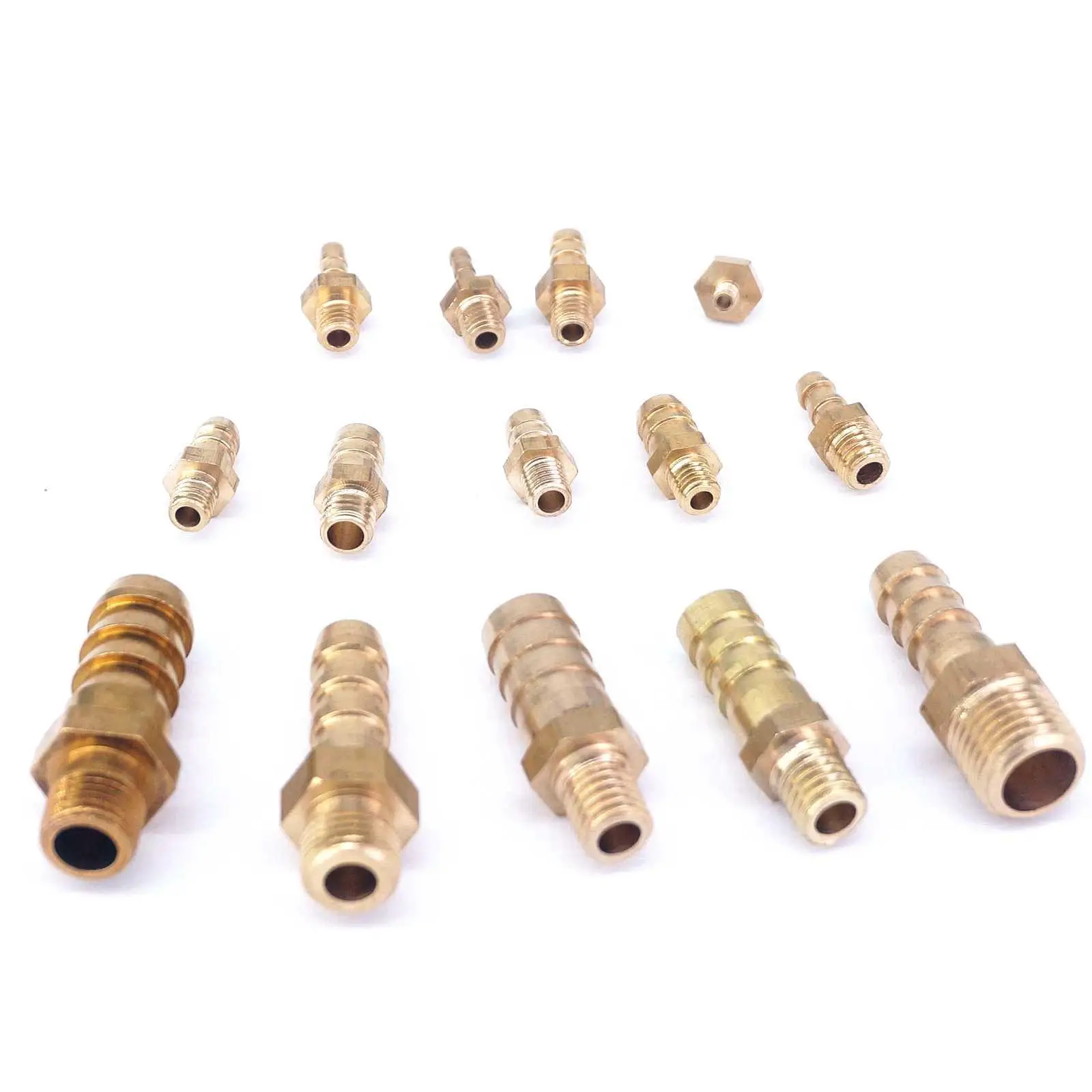 LOT10 Fit Tube I/D 2.5/3/4/5/6/8/10mm Barbed -M3 M4 M5 M6 M8 M10 M12 M16 Male Brass Splicer Tube Connectors Fittings