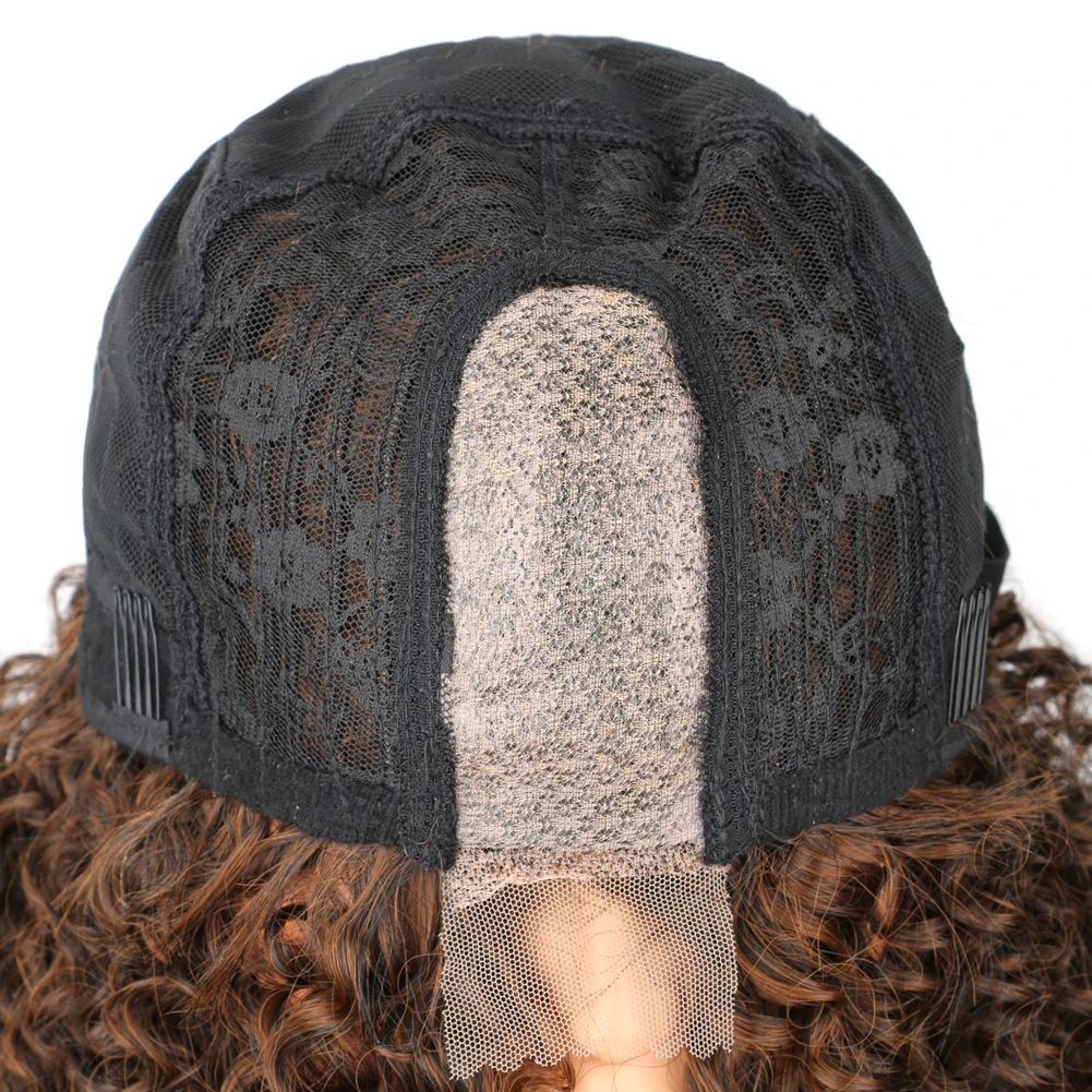 Jerry Curly Highlight Wig Synthetic Hair 16 Inch Honey Blonde U Lace Front Deep Wave Brazilian Brown Blonde Ombre Wig For Women