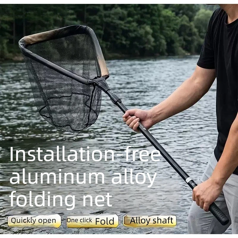 Portable Foldable Triangle Landing Net with Aluminum Telescopic Rod Durable Fish Net for  Fish Angling Use