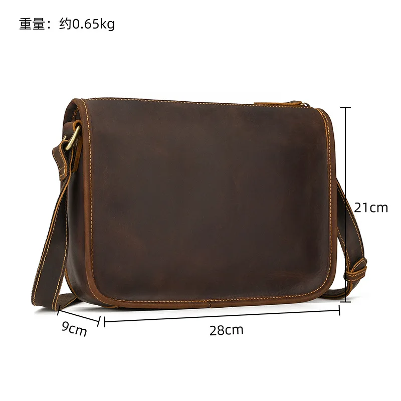 Spring Summer Commute Messenger Bag, Crazy Horse Texture Cowhide Leather Men Outdoor Casual Shoulder Crossbody Bag view 3