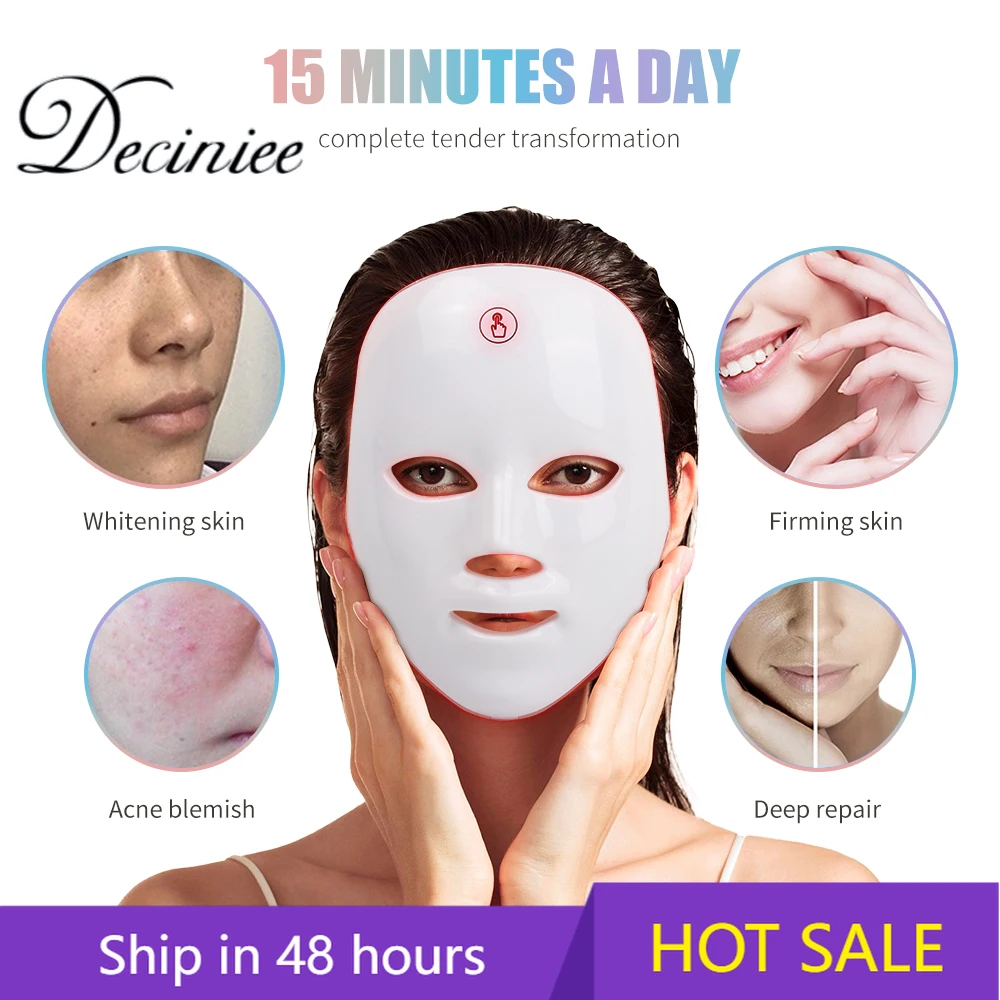 7 Colors LED Facial Mask with Neck LED Light Therapy Mask Skin Rejuvenation Anti Acne Beauty Device Face Lifting Firm Massager