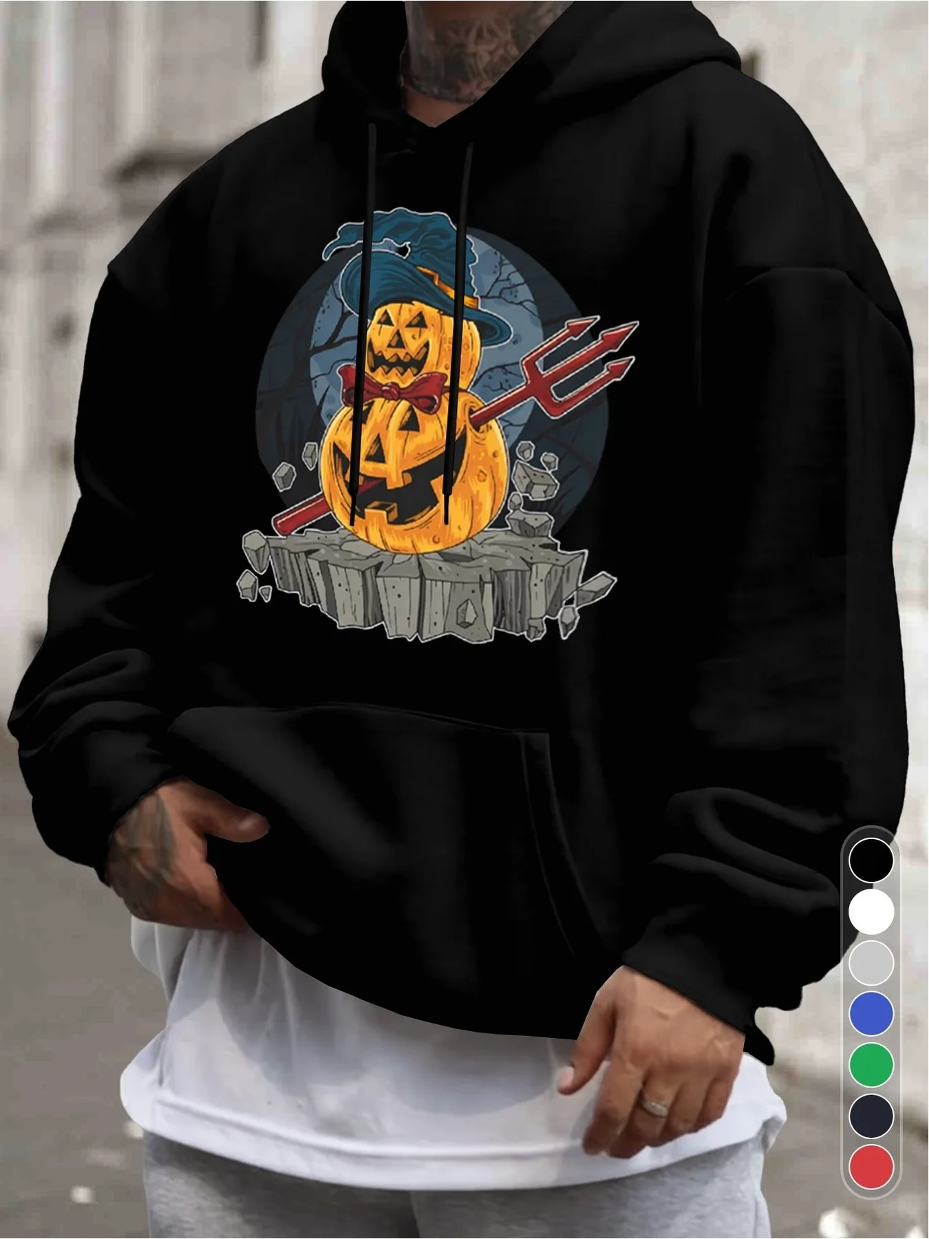Men's Black Hoodie, Halloween Artwork Featuring Jack O'Lantern with Glowing Eyes and Smiling Face, Casual Graphic Pullover for Everyday Casual Wear, Autumn and Winter Street Style, Thoughtful Gift for Men