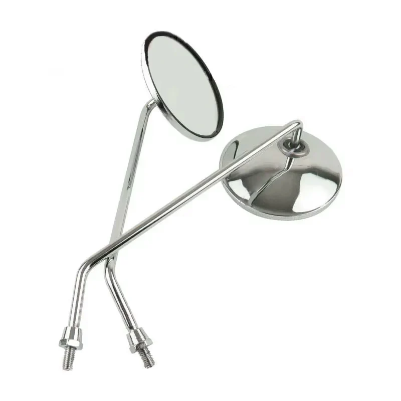 A Pair Chrome Motorcycle Scooter Mirrors Universal Motorbike Rear View Mirror 8mm Thread Round Oval Convex Mirrors