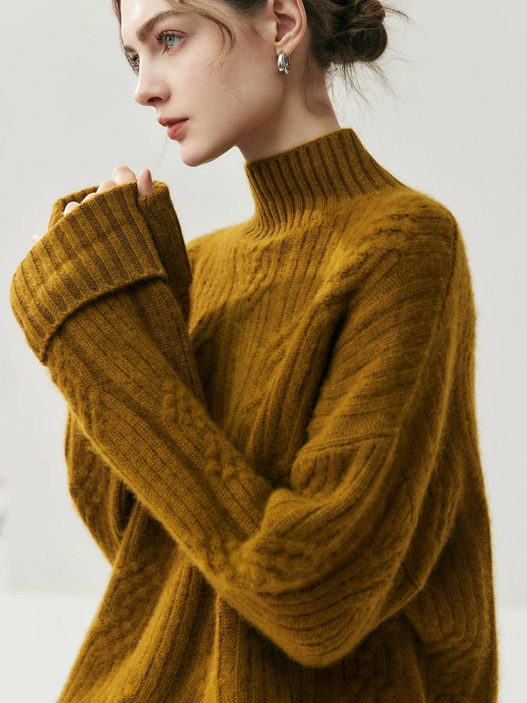 TLOML المرأة وهمية الرقبة البلوز 100% سترة الكشمير المعين سميكة متماسكة الخريف الشتاء نمط فضفاض غير رسمي الكشمير تريكو #4