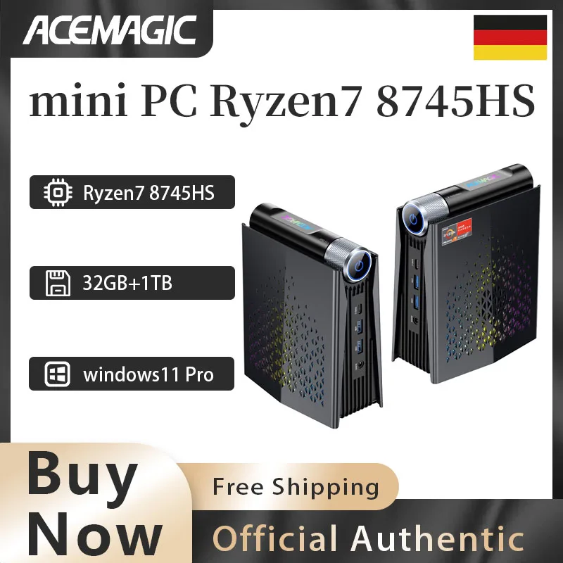 كمبيوتر صغير AMD Ryzen CPU Windows 11 Pro كمبيوتر صغير 32 جيجابايت رام 1 تيرابايت SSDWifi6 BT5.2 مع أضواء RGB 4K ثلاثية الأقراص ACEMAGIC