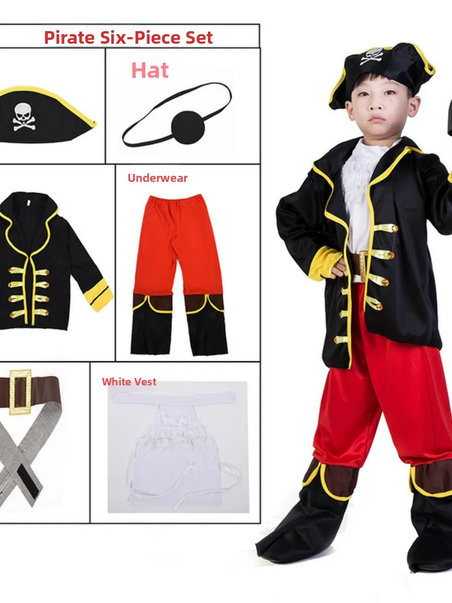 Conjunto de disfraz de pirata loween Ja, ropa de plang de rol para niños y niñas, Material de poliéster para baile de máscaras Par