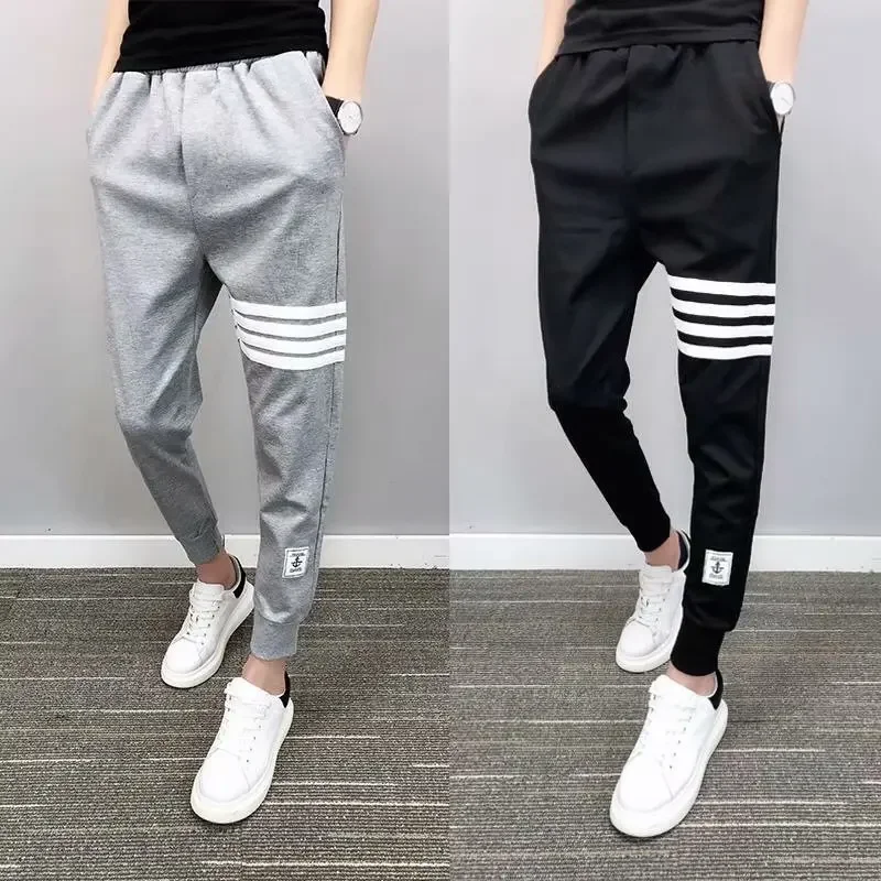 Quick Hand Casual Pants For Men Summer Slim Fit Jazz Pants Small Footed Social Spirit Cropped Hip Hop Style Other Material