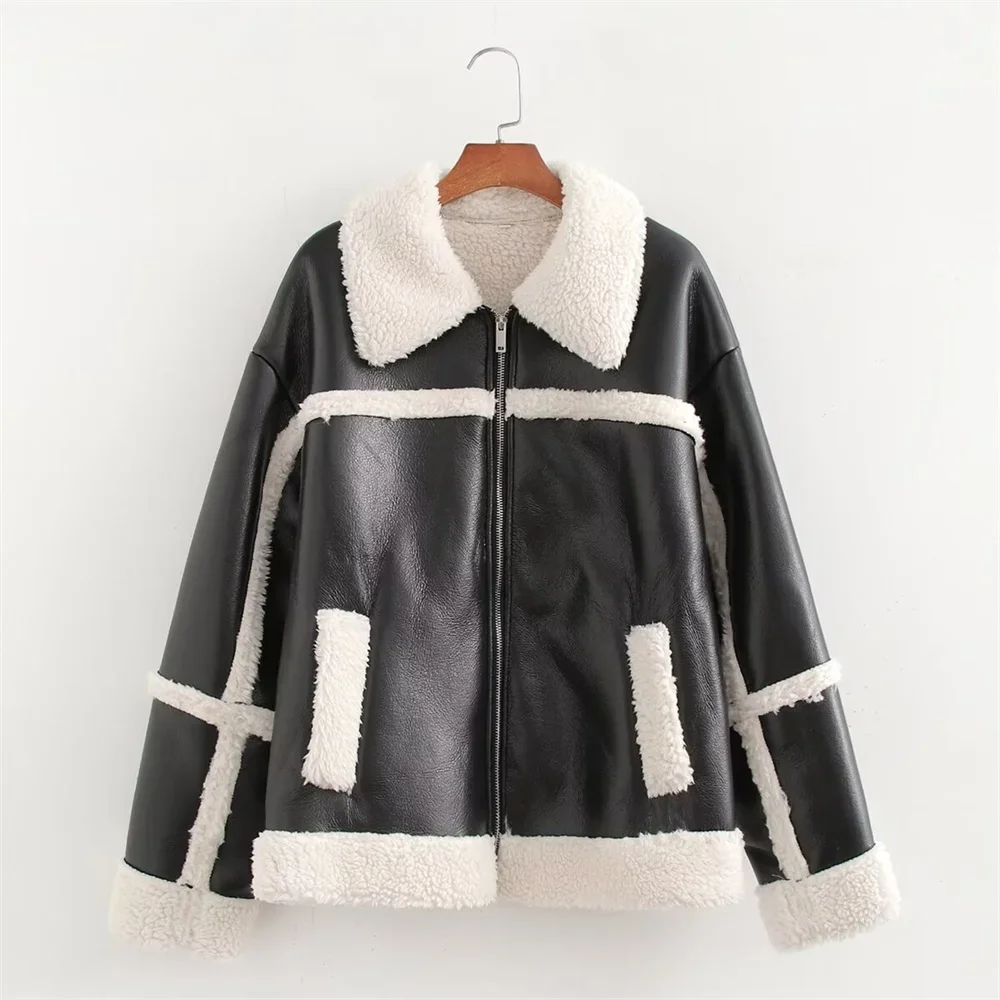 Pop Autumn New Product Women's Fashion Leisure Versatile Fur One Piece Motorcycle Jacket Coat