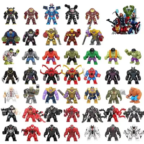 Hot selling Marvel DIY Superhero 3D Model Building Blocks Red Green Giant Thanos Snake Man Assembled Toy Children's Birthday Gif