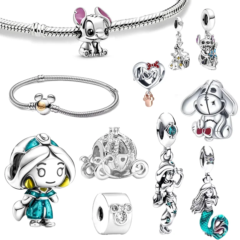 Disney 100th Princess Pumpkin Cart Mickey Minnie Dumbo Charm Stitch Beads Fit Original Pandora Bracelets DIY Jewelry Gifts Toy