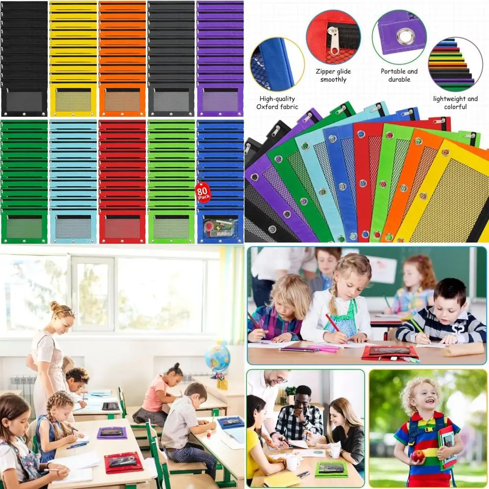 

Bulk 3-Ring Binder Pencil Pouches with Zipper for Classroom Use, Large Capacity Pencil Bags for School Supplies