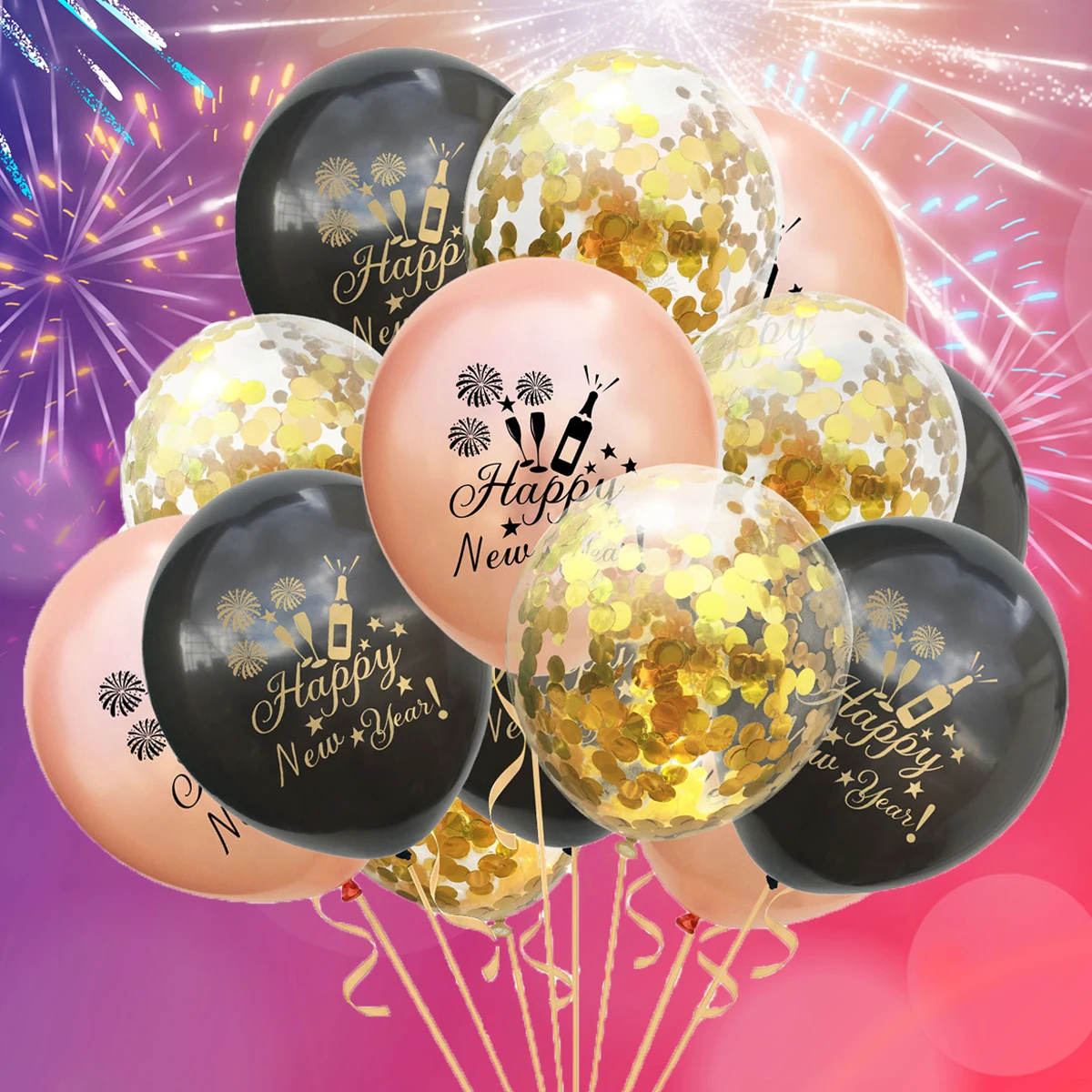 15pcs 12inch Fireworks Happy New Year Latex Balloon set Confetti Balloons New Year Party Decorations Navidad 2024