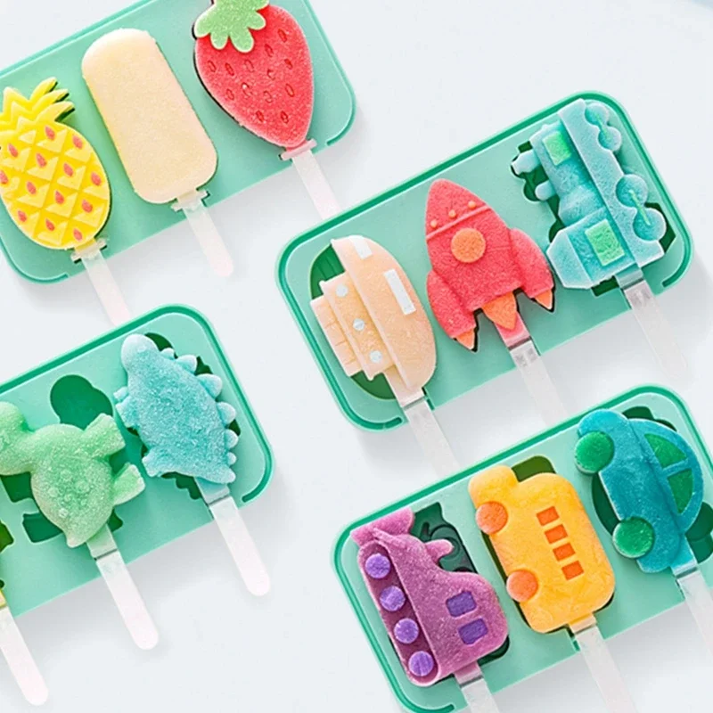 

Healthy Strawberry Dinosaur Silicone Ice Cream Mold Easy Popsicle Mold Reusable Ice Cream Bar Pop Molds For DIY Making in Summer
