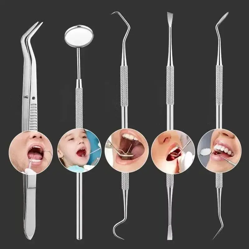 Stainless Steel Dental Tool Tooth Hygiene Picks Mirror Dental Care Kit Instrument Tweezers Teeth Cleaning Whitening Set