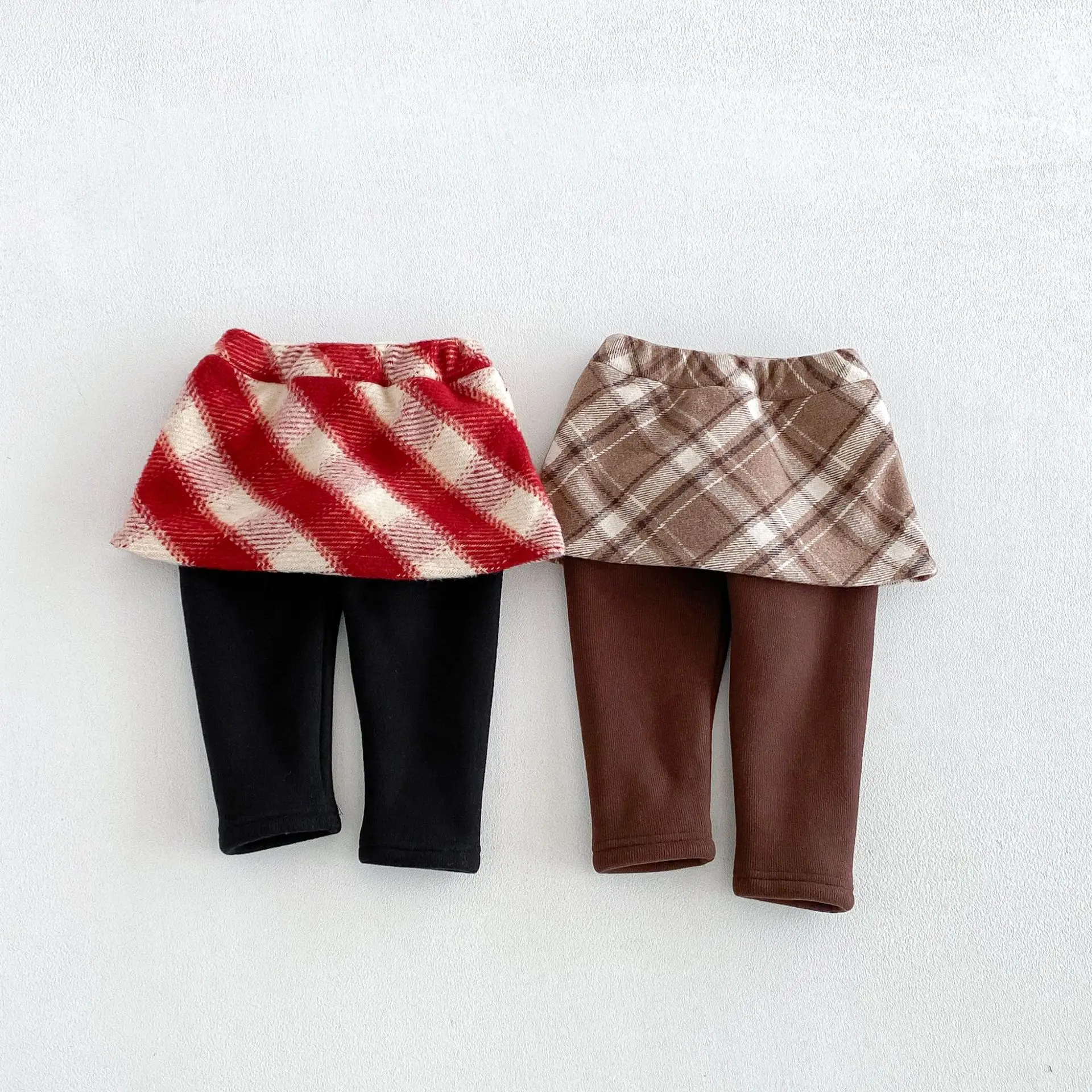 2026 New Winter Girls Plaid Alpaca Fleece Skirt Leggings | Vintage Thick Warm Pants | Cute Bottoms