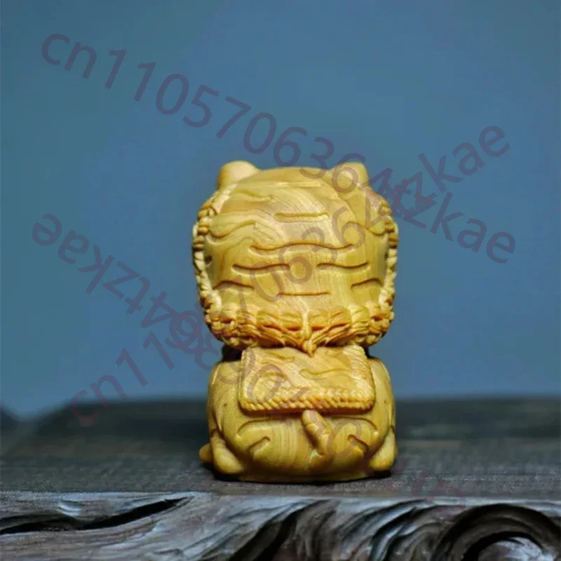 Wooden Tiger Baby Decorative Small Statue Mascot Solid Wood Carving Cute Home Room Office Decoration Chinese Characteristic Gift