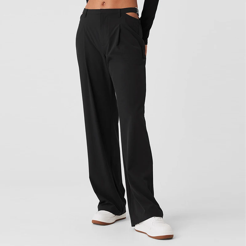 Mid Rise Showdown Trouser Fashion Women's Wide Leg Pants with Adjustable Hip Hollow, Street Sexy Suit Pants, Goddess Yoga