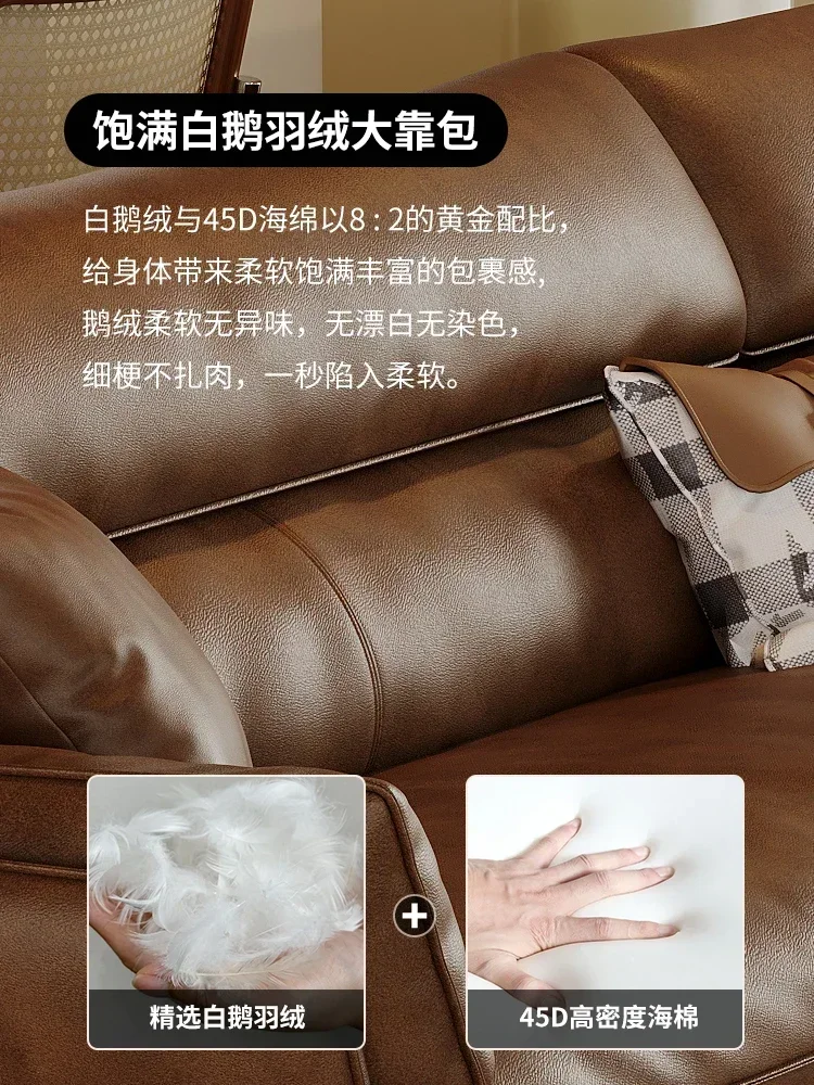 Picture 4: Light Luxury Home Living Room Straight First Layer Cowhide Designer Model Brown Vintage Leather Art