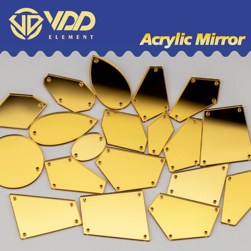 VDD 60/200Pcs Mix Size Golden Acrylic Mirror Sewing Rhinestones Sew On DIY Crafts Flat Back Stones For Garment Decorations