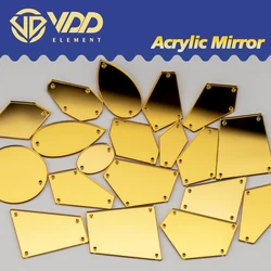 VDD 60/200Pcs Mix Size Golden Acrylic Mirror Sewing Rhinestones Sew On DIY Crafts Flat Back Stones For Garment Decorations