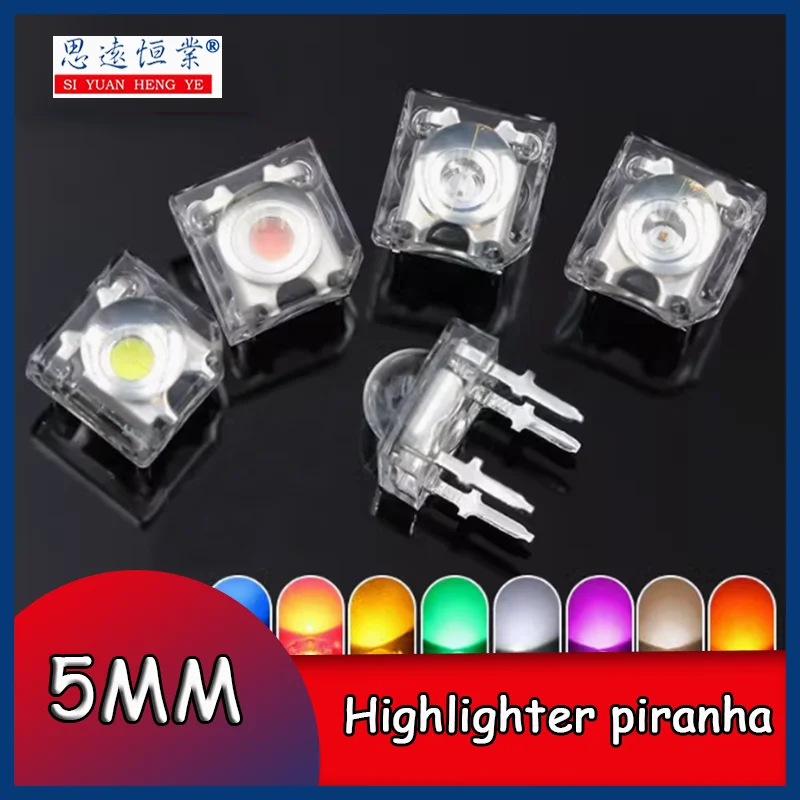 

100pcs F5/5MM round head Piranha Red yellow blue green White led Light Pearl Piranha high light emitting diode