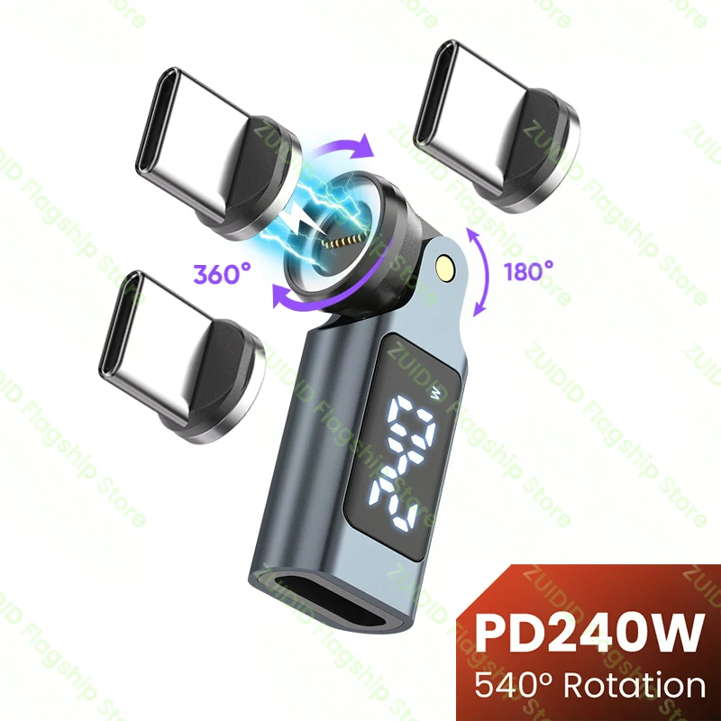 PD240W Power Display USB C to Type C Magnetic OTG Adapter 9-Pin USB C Fast Charging Data Converter for iPhone 17 16 MacBook Pro