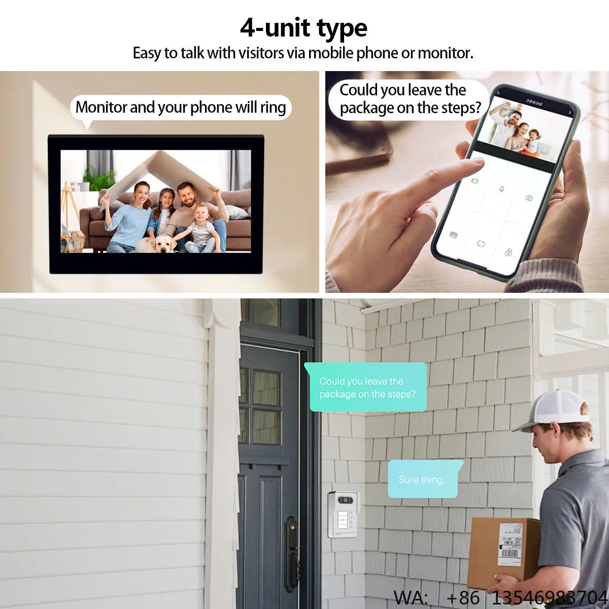 4 WiFi Video Doorbell Kits for s Wired IR Outdoor  7 Inch  Video Intercom System Supporting ID Unlock for