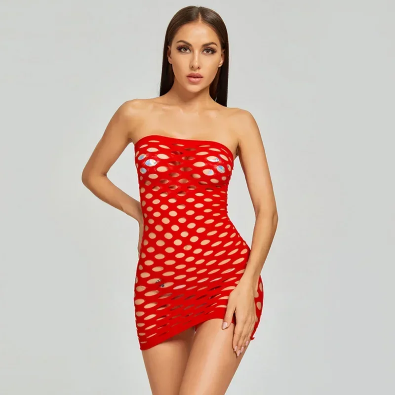 Hot Sexy Hollow Out Fishnet See Through Hip-Packed Skirt Bodysuits Babydoll Teddies Women Lingerie Sex Erotic Costumes