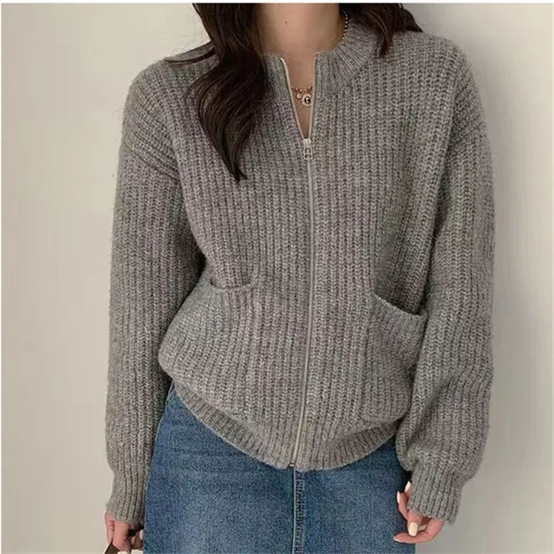 

Loose Sweet Japanese Style Small Fragrance Wind Knitted Open Cardigan Coat Zipper Knitted Sweater Women's Spring Autumn