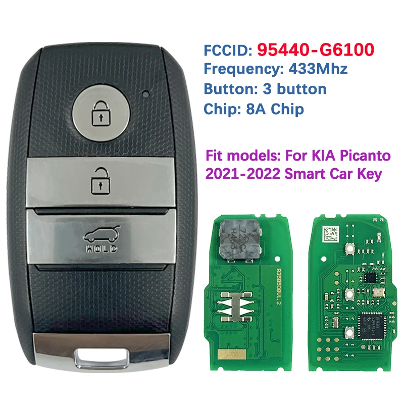 CN051246 Aftermarket 3 Button Smart Key FCC 95440-G6100 SYEC3FOB1611 8A Chip 433Mhz For KIA Picanto 2021-2022