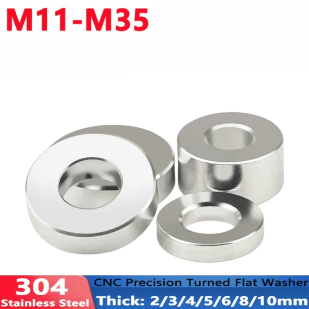 M11-M35 304 Stainless Steel CNC Flat Washer Gasket Thick 2-10mm Precision Turned M12 M14 M16 M18 M20 M22 M24 M25 M30 M35