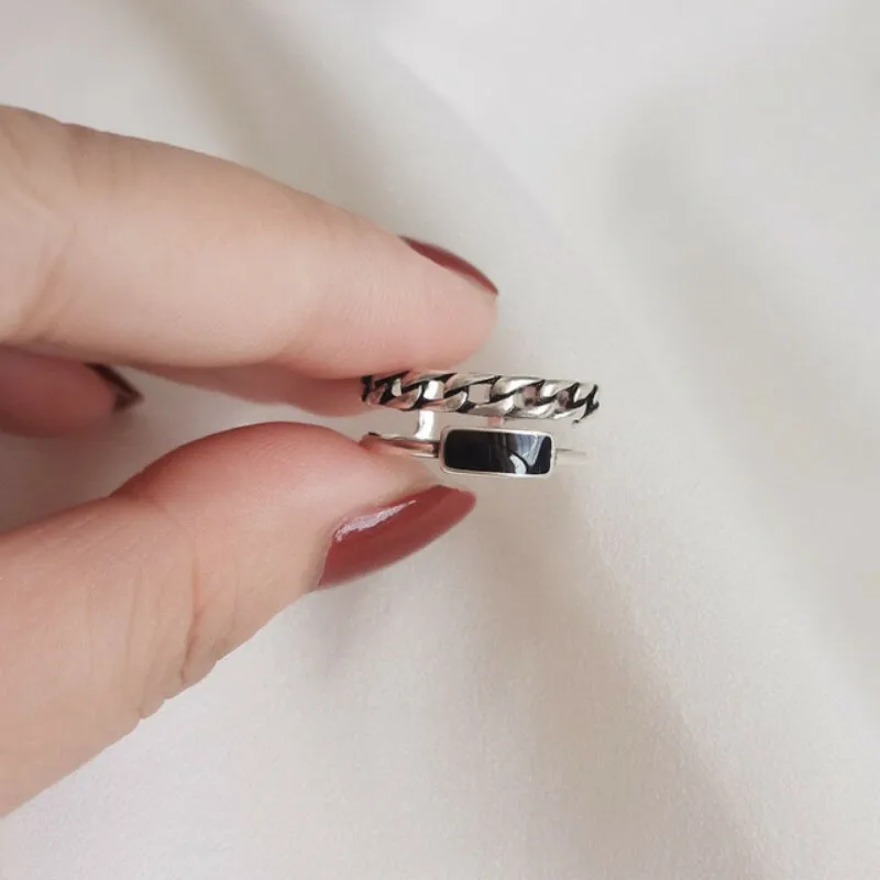 Minimalist Double Layer Silver Opening Ring for Women Men Vintage Simple Chain Rings Birthday Party Jewelry Gifts Accessories