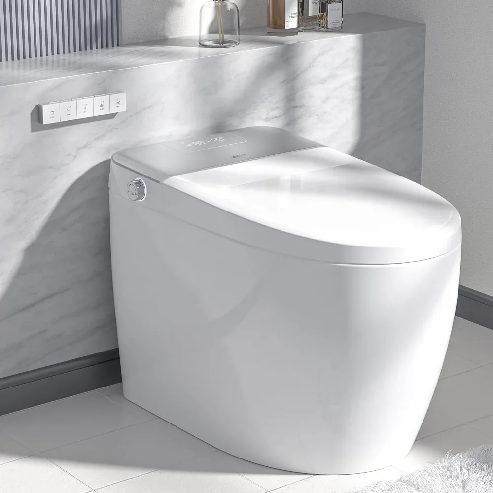 Smart Toilet with Built-in Bidet Seat, Tankless Toilet with Auto Lid Opening, Closing and Flushing, Heated Seat, Digital