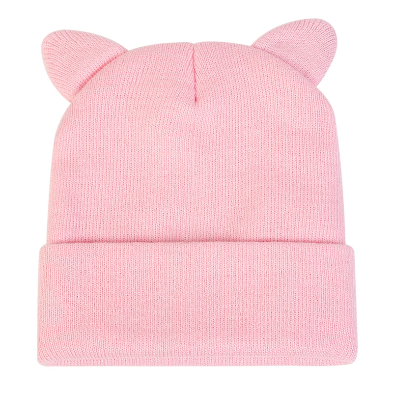 Unisex Cute Cat\'s Ears Beanies Autumn Winter Keep Warm Knit Caps for Women Men