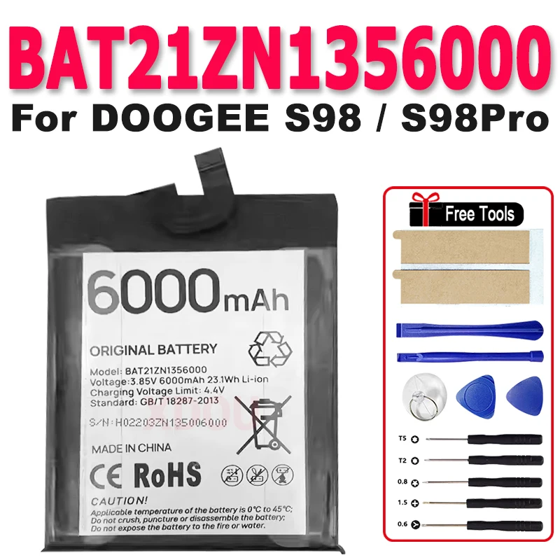 

Brand-New For Doogee S98 S98Pro BAT21ZN1356000 Reliable Replacement 6000Mah Mobile Phone Battery