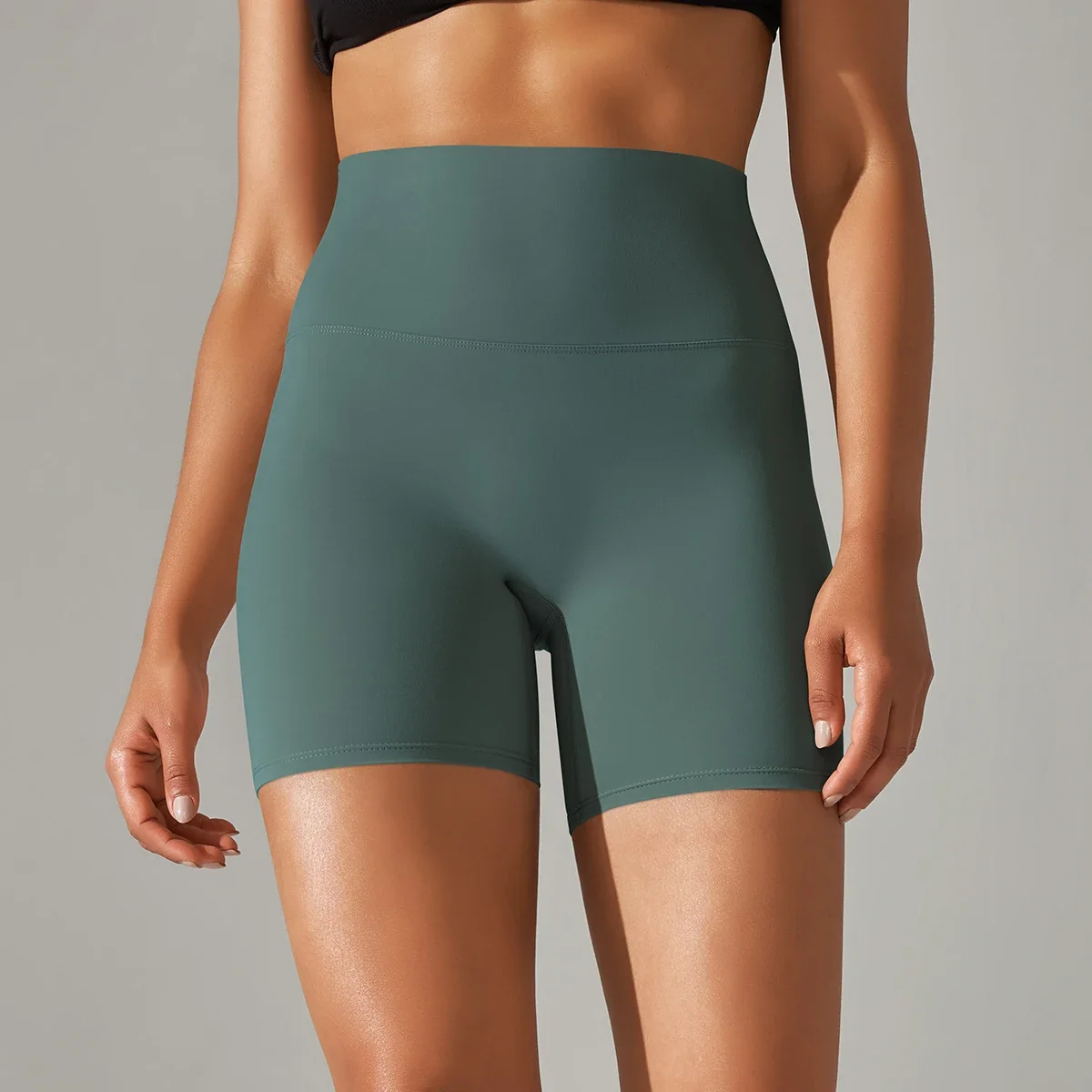 

Spring summer new solid color yoga shorts double sanding tight high waist elastic exercise fitness three-point yoga pants female