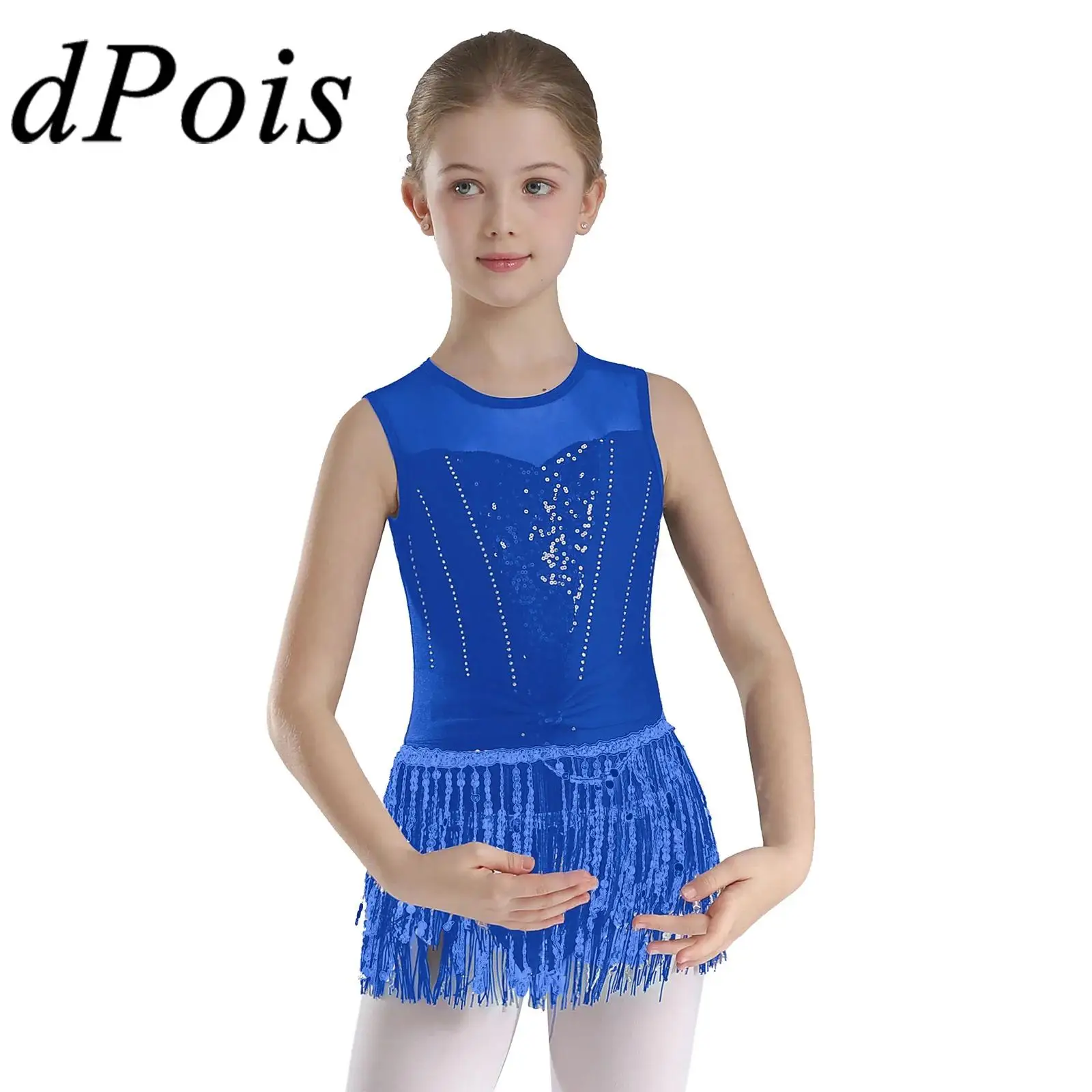 Kids Girls Latin Dance body Shiny strass senza maniche paillettes nappa body per Tango Cha-Cha Performance Dancewear